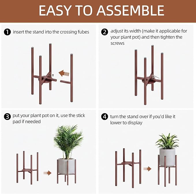 Plant Stand Indoor for 2 Height Options ,Mid Century Modern Outdoor Planter Holder,Corner Plant Stand Capacity of 160LB for 8 to 14 Inch Pots Coffee with Round Plate