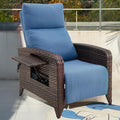 Outdoor Recliner Chairs Set of 2 Reclining Patio Chairs with Adjustable Back and Extended Footrest Wicker Rattan Recliner Chairs with Flip Table and Removable Cushion