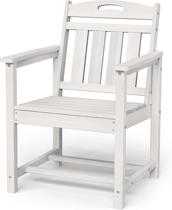Outdoor Patio Dining Chair - All-Weather Fade-Resistant HDPE, Low Maintenance - for Garden, Backyard, Deck - White