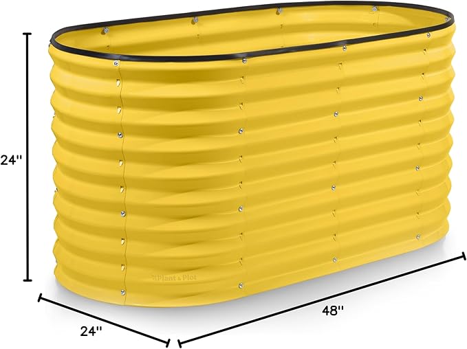 Plant & Plot Galvanized Raised Garden Beds Outdoor // 4×2×2 ft Planter Raised Beds for Gardening, Vegetables, Flowers // Large Metal Garden Box (Yellow) // Patented Tool-Free Design