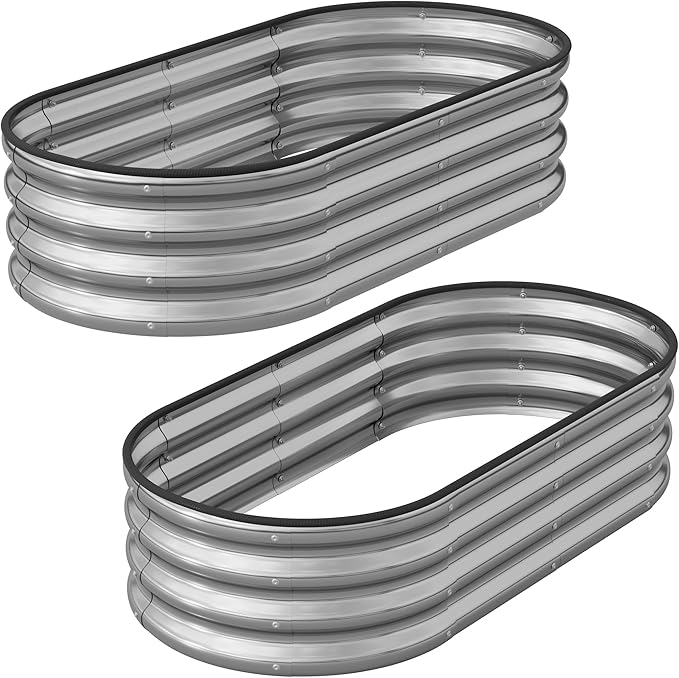 Galvanized Metal Raised Garden Bed Kit for Outdoor Planter Boxes with Easy Assembly,Oval Large Galvanized Gardening Raised Bed for Vegetables, Fruits, Flower (Silver, 4 * 2 * 1ft-2P)