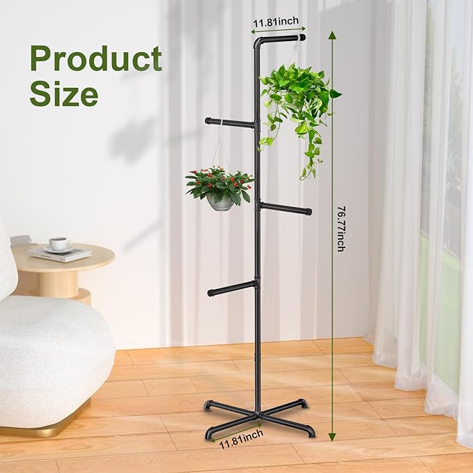 Hanging Plant Stand, Plant Hanger Indoor, Corner Hanging Plant Stand, Black Metal Holder for Bedroom, Living Room, Garden, Balcony (large)