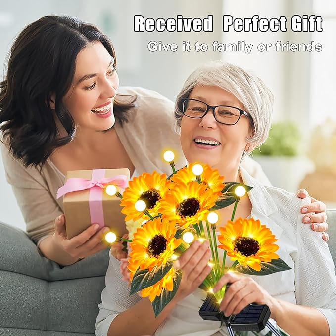 Sunflower Solar Lights Outdoor Garden Decor,Upgraded Solar Sunflowers with Firefly Lights Waterproof,Gifts for Mom Women Grandma,Garden Decor for Outside Yard Patio Pathway Lawn（2 Pack）