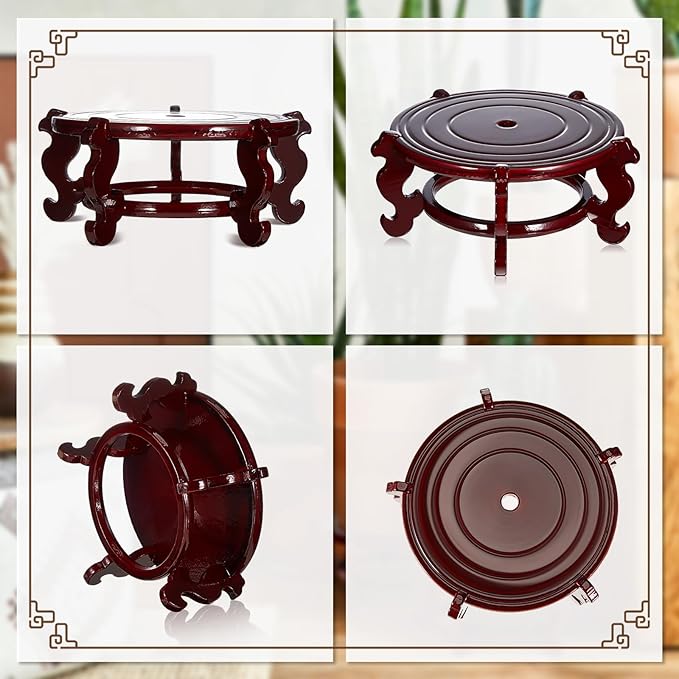 Geetery 2 Pcs 4 to 12 in Wooden Plant Stands Indoor Chinese Oriental Plant Stand for Vase Fishbowl Flower Pot Lamp Redwood Base Vintage Display Rack Decor(10 Inch)