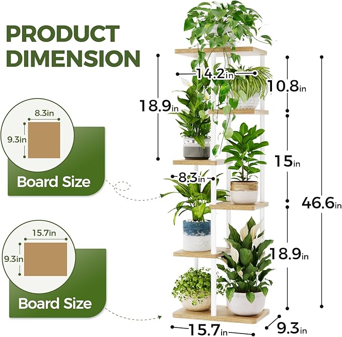 Bamworld Tall Plant Stand Indoor 6 Tier Plant Shelf for Multiple Plants, Tiered Flower Pot Stands for Patio Garden Balcony Living Room Bedroom, White