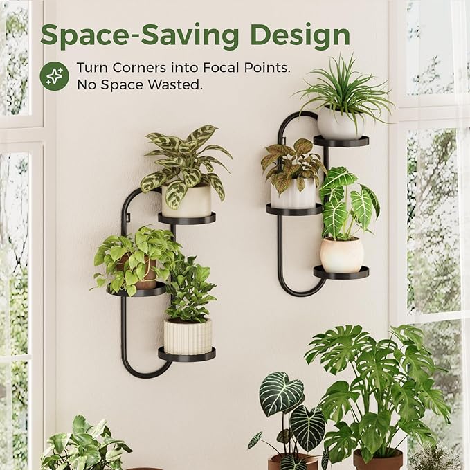 Window Plant Shelves Indoor Outdoor Wall Planters for Indoor Plants 2 Pack Metal Hanger Plant Holder for Living Room Balcony Wall Decor Black