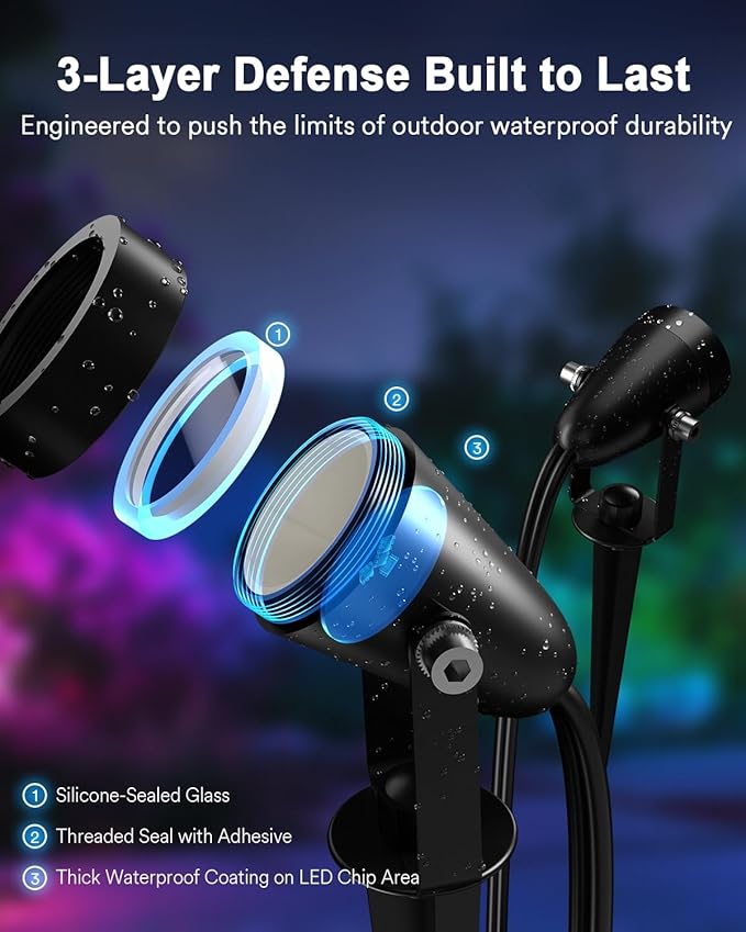 ANGELHALO Smart Landscape Spotlights, Low Voltage IP65 Waterproof Outdoor Spotlights Compatible with APP/Voice/Alexa Control, Color Changing Lights for Yard Garden Pathway Lawn, 6 Pack