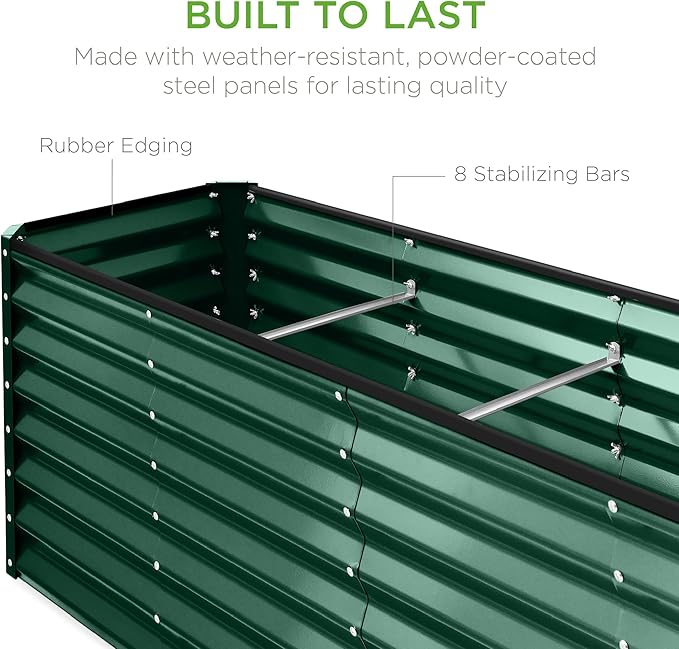 Best Choice Products 8x2x2ft Raised Outdoor Metal Garden Bed, Deep Root Box Planter for Vegetables, Flowers, Herbs, 240 Gallon Capacity, 100% Non Toxic Materials - Dark Green