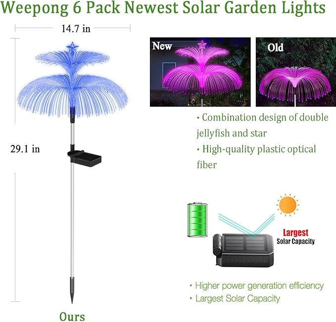 Solar Garden Lights 6 Pack New Upgraded Solar Lights Outdoor Waterproof 7 Color Changing Double Jellyfish and Star Flower Garden Decor Yard Lawn Christmas Decorations, Gifts for Women Mom