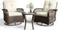 Aoxun 3 Pieces Patio Furniture Set, Patio Swivel Rocker Chairs Set of 2, Wicker Outdoor Bistro Set with Rocking Chair, Thickened Cushions and Table for Porch (Beige)