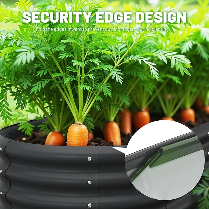 Galvanized Metal Raised Garden Bed Kit for Lightweight Planter Boxes Outdoor with Easy Assembly,4x2x1ft-2PCS Oval Large Galvanized Gardening Raised Bed for Vegetables, Fruits, Flower,Black