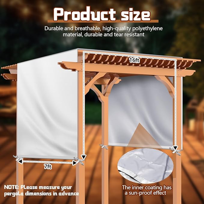Universal Pergola Replacement Canopy Outdoor Canopy Shade Cover Waterproof Shade Top Cover for Outdoor Patio Porch Backyard(16 x 7 ft,Beige)