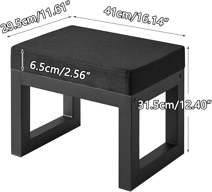 IBUYKE 16 Inch Small Foot Stool Ottoman, Rectangle Linen Foot Rest with Padded Seat and Metal Legs, Modern Ottoman Foot Rest for Living Room Bedroom Entryway Couch, Black WBD001B