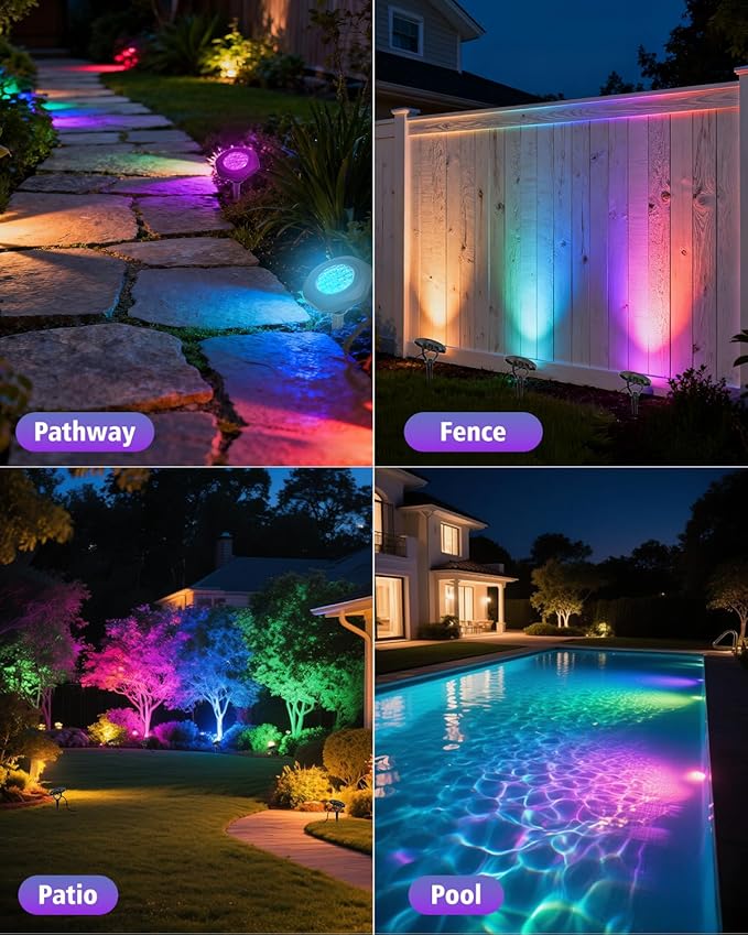 CORESLUX Solar Spot Lights Outdoor Waterproof IP68, 3-in-1 LED Color Changing Solar Landscape Lights, 2 Light Modes Landscape Path Lights for Outside Garden Yard Pond Pathway