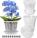 Orchid Pot with Saucers, 6 Packs of 6.1" Orchid Pots with Holes, Orchid Pots for Repotting, Plastic Orchid Planter for Indoor Outdoor Plants (6 Packs, 6.1" with Saucers)