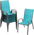 TLSUNNY Patio Chairs, Stackable Textilene Outdoor Dining Furniture for All Weather, with 17.7″ Wide Seat & Metal Frame, for Garden, Backyard, Deck, Restaurant, Poolside (8, Turquoise Blue, 26.4″)