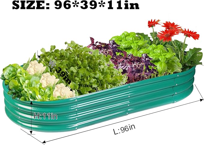 Raised Garden Bed Galvanized Planter Box Outdoor, Rot-Resistant Metal Garden Bed Planter for Vegetables Flower Herb (8ft, Green)