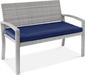 Best Choice Products Outdoor Bench 2-Person Wicker Garden Patio Benches Seating Furniture for Backyard, Porch w/Seat Cushion, 700lb Capacity - Gray/Navy
