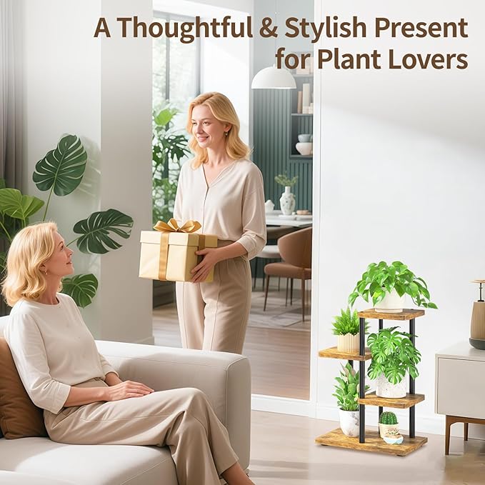 LASZOLA Black 3 Tiered Wood Plant Stand Indoor for Larger Heavy Duty Planter, Sturdy Multi Level Vertical Flowers Racks for Narrow Inside Floor, Decorate Shelving for Hold House Tree, Space Saving