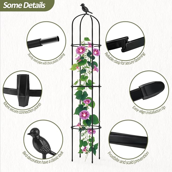 Garden Obelisk Trellis for Climbing Plants Outdoor - 69"(H), Rustproof Trellis with Adjustable Rings, Metal Plant Support for Potted Vines, Garden Trellis Use for Outdoor or Indoor(2 Pack)