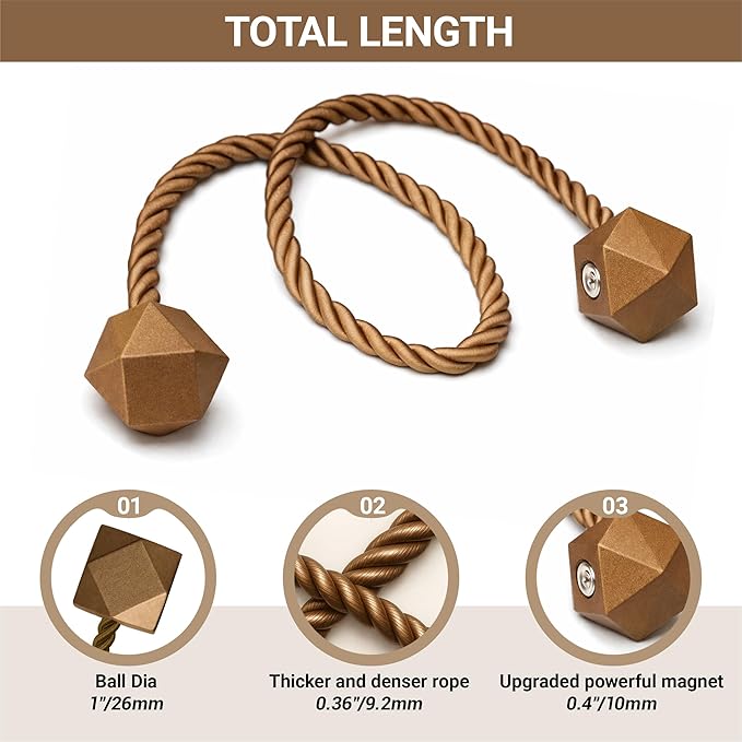 Hion Magnetic Curtain Tiebacks Dark Brown 2pcs, Curtain Tiebacks Buckles Holdbacks Holders Hooks Clip for Home Bedroom Office Decorative Curtain