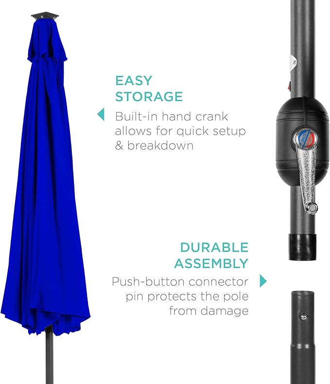 Best Choice Products 10ft Solar Polyester LED Lighted Patio Umbrella w/Tilt Adjustment and UV-Resistant Fabric