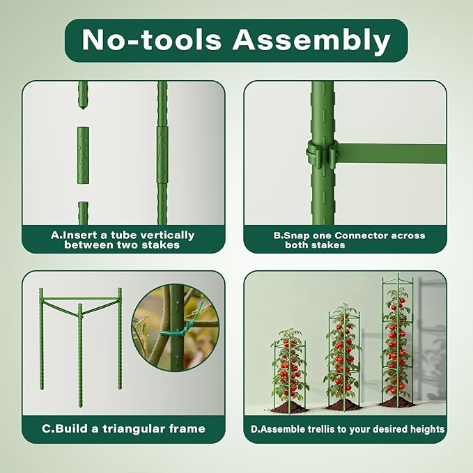 Halatool 2 Pack Tomato Cages for Garden,Up to 63in(5.2FT) Adjustable Tall Tomato Cage,Garden Stakes Tomato Trellis for Pots,Tomato Plant Support for Raised Garden Bed &Vegetables Flowers(Green)