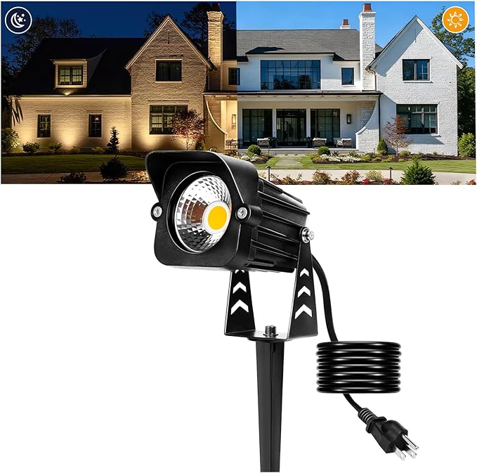 Dusk to Dawn Outdoor Lighting, 15W Spot Lights Outdoor with Photocell Sensor, 3000K Warm White Landscape Lighting IP65 Waterproof LED Spotlight for Garden Yard Flag Tree, 5.91FT Cable, US Plug