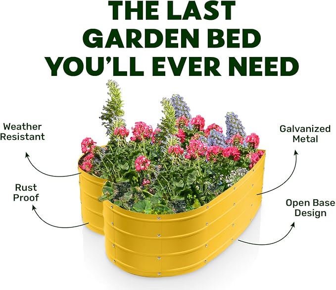 Plant & Plot Galvanized Raised Garden Beds Outdoor // Planter Raised Beds for Gardening, Vegetables, Flowers // Large Metal Garden Box (Yellow) // Tool-Free Assembly