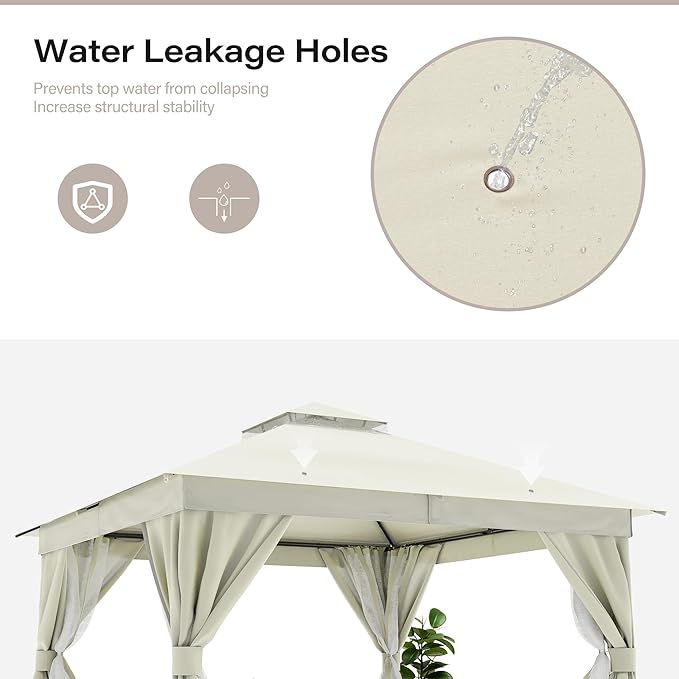 LAUSAINT HOME Semi-Permanent Outdoor Patio Gazebo 12'x12', Heavy Duty Party Tent Shelter with Double Roofs, Mosquito Nettings and Privacy Screens for Backyard, Garden, Lawn, Cream White