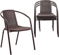 VINGLI PE Rattan Outdoor Dining Chairs Set of 4, Plastic Stackable Patio Chairs for Indoor, Porch, Restaurant, Garden, Brown