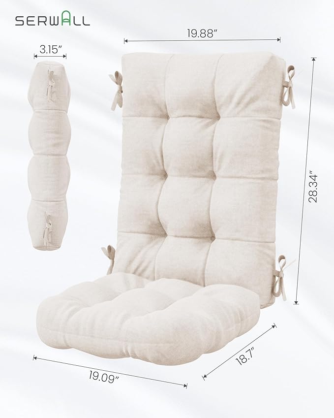 SERWALL HDPE Outdoor Rocking Chair Cushion Set of 4, Memory Foam Cushion Beige