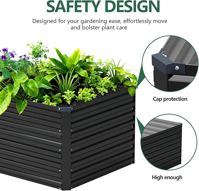 Vengarus 12x2x2FT Galvanized Raised Garden Bed Kit, Large Rectangle Elevated Planter for Vegetables, Flowers, Herbs and Succulents - 359 Gallon Capacity,Black