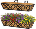 Y&M 24-Inch Window Planter Box 2Pcs Iron Deck Railing With Coco Liner, Metal Horse Troughs for Outdoor Balcony Rail Fence Porch Patio