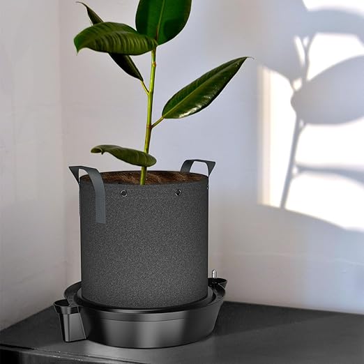 AC Infinity Self-Watering Fabric Pot Base XL, 4-Pack Auto-Irrigation Water Delivery System with Reservoir Meter, Extra Large Elevated Plant Saucers for Indoor Grow Tents, Greenhouses, Outdoor Gardens