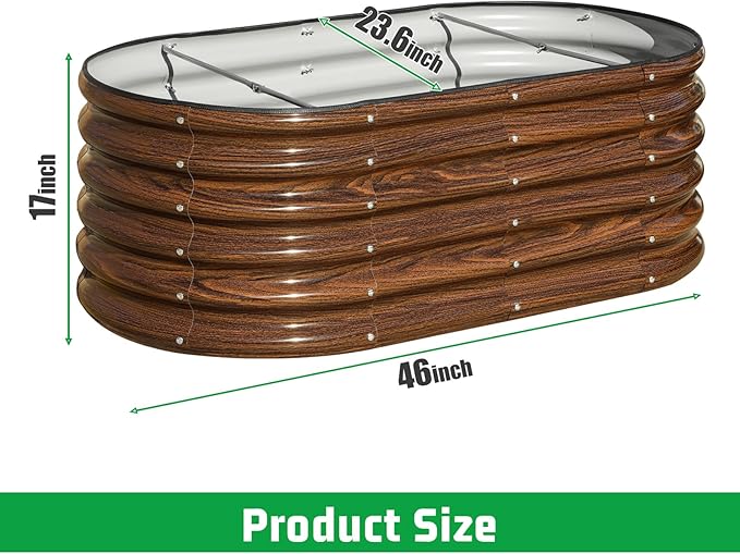 SnugNiture 4x2x1.5ft Raised Garden Bed Outdoor, 17" Tall Galvanized Metal Planter Box, Oval Raised Garden Bed Kit for Planting Vegetables Plants Fruits, Brown (Pack of 2)