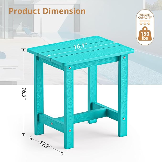 LUE BONA Outdoor Side Table, HDPS Small Outdoor Table, Adirondack Side Table, Outside End Table for Patio, Porch, Deck, Weather Resistant/Easy Maintenance/Indoor or Outside Use, Aruba Blue