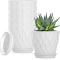 5 Inch Planter Pots, 6 Pack Indoor Planters, Small Flower Pots with Drainage Holes and Tray for Succulents, Orchids, Herbs and Other Indoor Plants (White, 5inch)