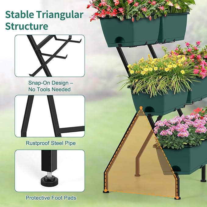2 Column Vertical Raised Garden Beds, 6 Planter Boxes Standing Garden Bed Outdoor/Indoor Herb Garden Tiered Planter with Drainage Holes & Removable Trays for Flowers/Vegetables/Plants (Green)