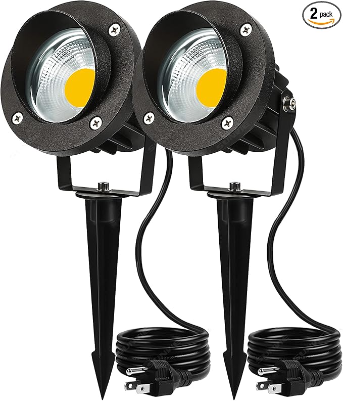 SUNVIE 20W Outdoor Spotlight LED Landscape Lighting 120V AC Waterproof Yard Spot Lights Outdoor with Stake for Tree Flag Lights 3000K Ultra Warm White Lawn Decorative Lamp with US 3-Plug in (2 Pack)