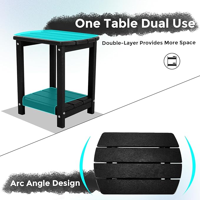 Adirondack Square Outdoor Side Table,2-Tier Storage Patio Side Table, HDPE End Tables for Backyard Pool Porch Garden Lawn