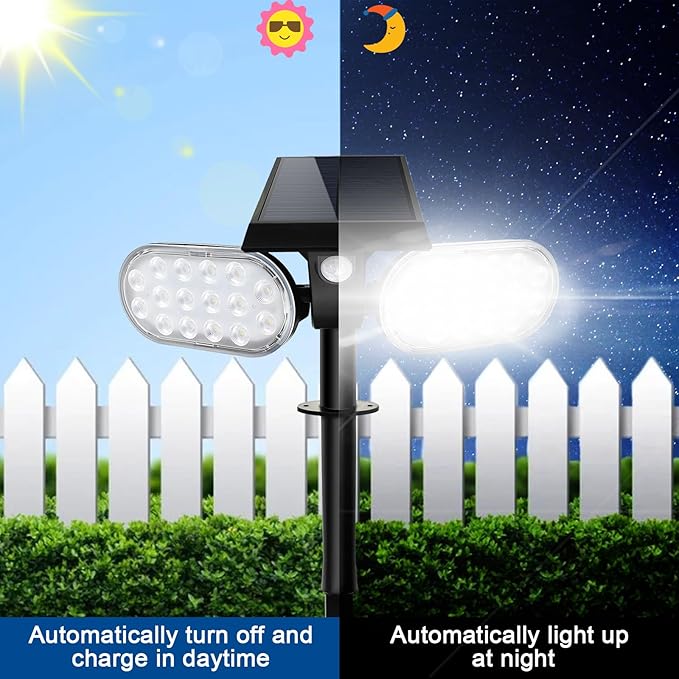 EMANER Outdoor Motion Lights Solar Powered, Solar Flood Lights, Stay On or Motion On/Off 3-Mode, Dusk to Dawn Security Solar Light, Cordless Landscape Spotlights for Path Yard Walkway, 4-Pack