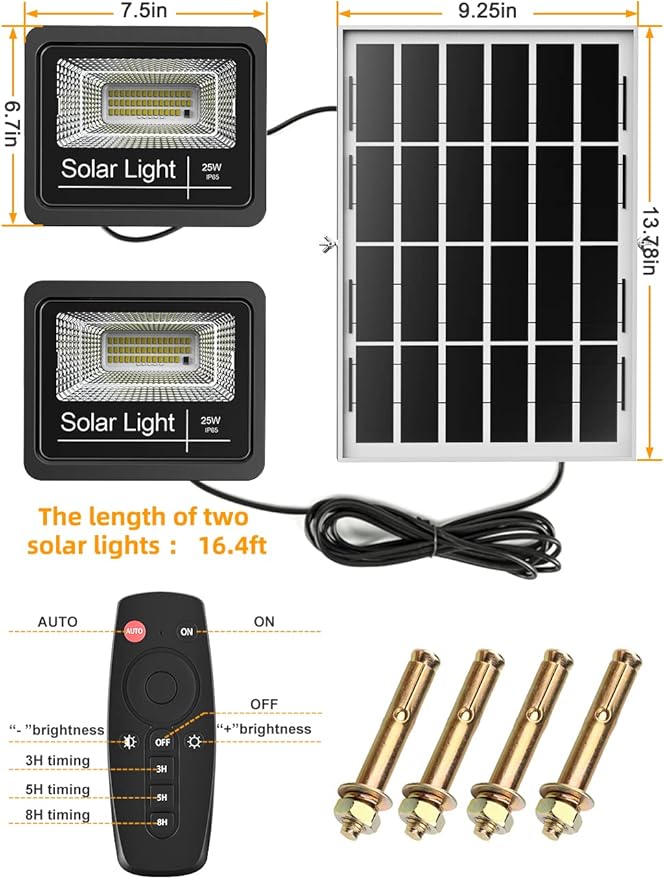 Solar Flood Light Outdoor 1000LM Dual 6000K Bright White Floodlights Ip65 Waterproof Solar Power Light Auto On/Off Dusk to Dawn with Remote Control for Yard, Garden, Shed, Barn.