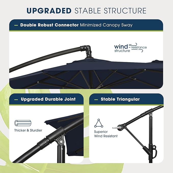 wikiwiki 10ft Patio Umbrella with Base Included, Outdoor Offset Cantilever Umbrella with Sandbag Base for Backyard, Garden and Pool, Easy to Tilt and Crank, Navy Blue