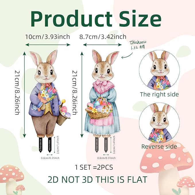 Fairy Garden Stake Decor, Acrylic 2D Garden Fairy Decoration, Fairy Garden Accessories for Outdoor Indoor Yard Lawn Pot Plants (Flower Picking Rabbit)
