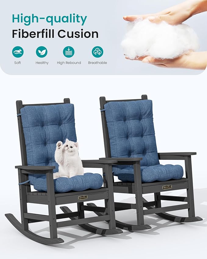 SERWALL HDPE Outdoor Rocking Cushion Set of 4, Memory Foam Cushion Navy