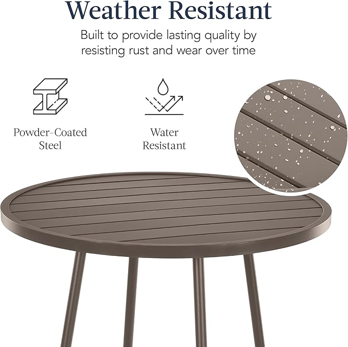 Best Choice Products 3-Piece Patio Dining Set, Bar Height, Outdoor Bistro Set, Outdoor Round Bar Table w/ 2 Bar Stools, Steel - Taupe