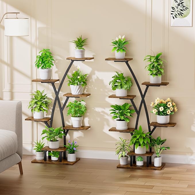 Plant Stand With Grow Lights - 7 Tiered Corner Shelf for Multiple Plants, 42" Metal Shelves, Flower Holder Display Rack for Indoor Home Patio Balcony