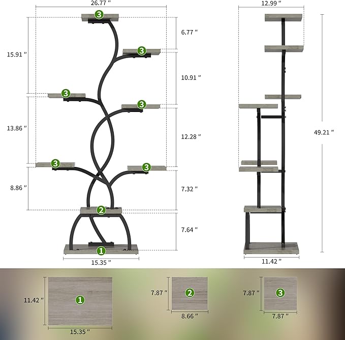 Plant Stand Indoor with Grow Light - 8 Tiered Plant Shelf Indoor, Corner Plant Stand, 49" Tall Plant Shelf with Lights for Indoor Growing, Lighted Flower Holder for Living Room, Balcony (Gray)