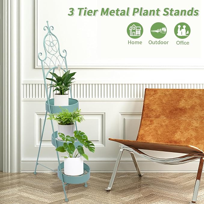Plant Stands Indoor 3 Tie Green Metal Corner Shelf Plant Pot Holder Planters for Outdoor Plants Patio Balcony
